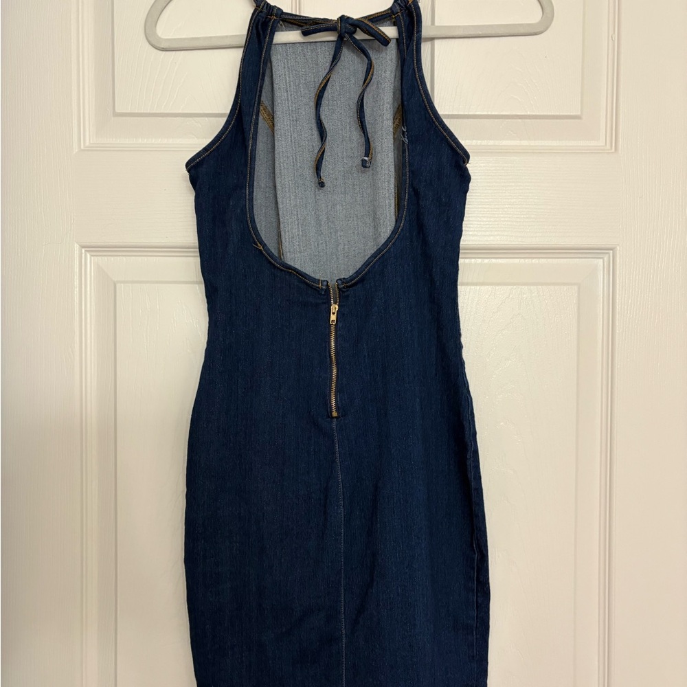 Denim Open-Back Mini Dress - Picture 5 of 7